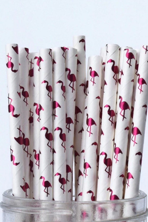 Pink Flamingo Paper Straws